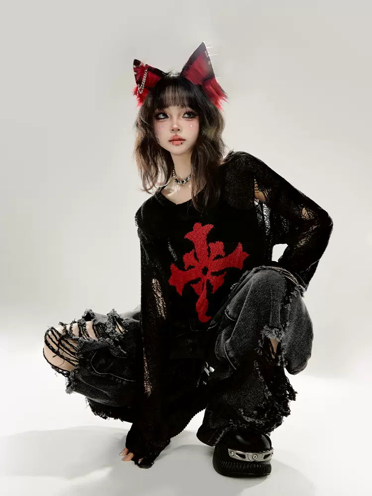 Gothic Cross Distressed Top