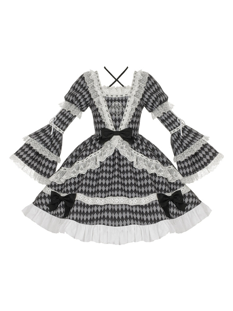 Gingham check Monochrome Lolita Dress