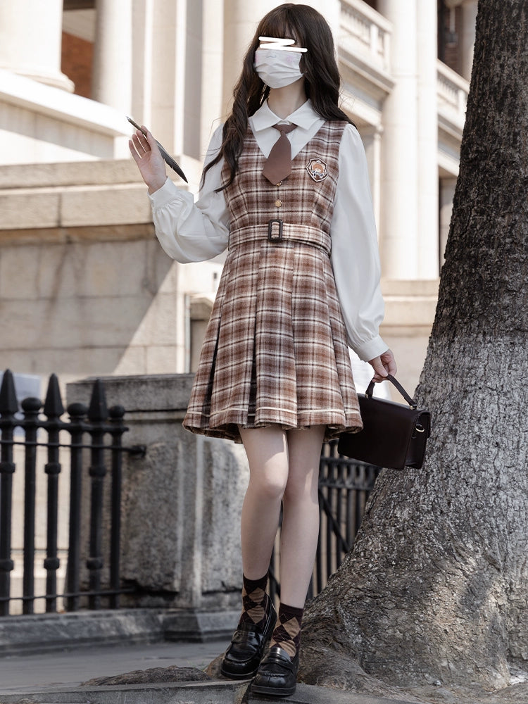 Classic Brown Checkered Dress