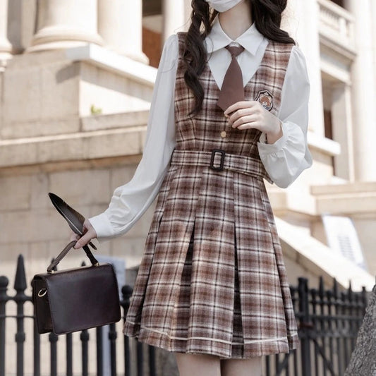 Classic Brown Checkered Dress