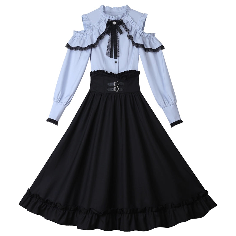 Gothic Ruffle Blouse , Black Skirt