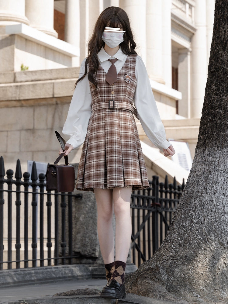 Classic Brown Checkered Dress