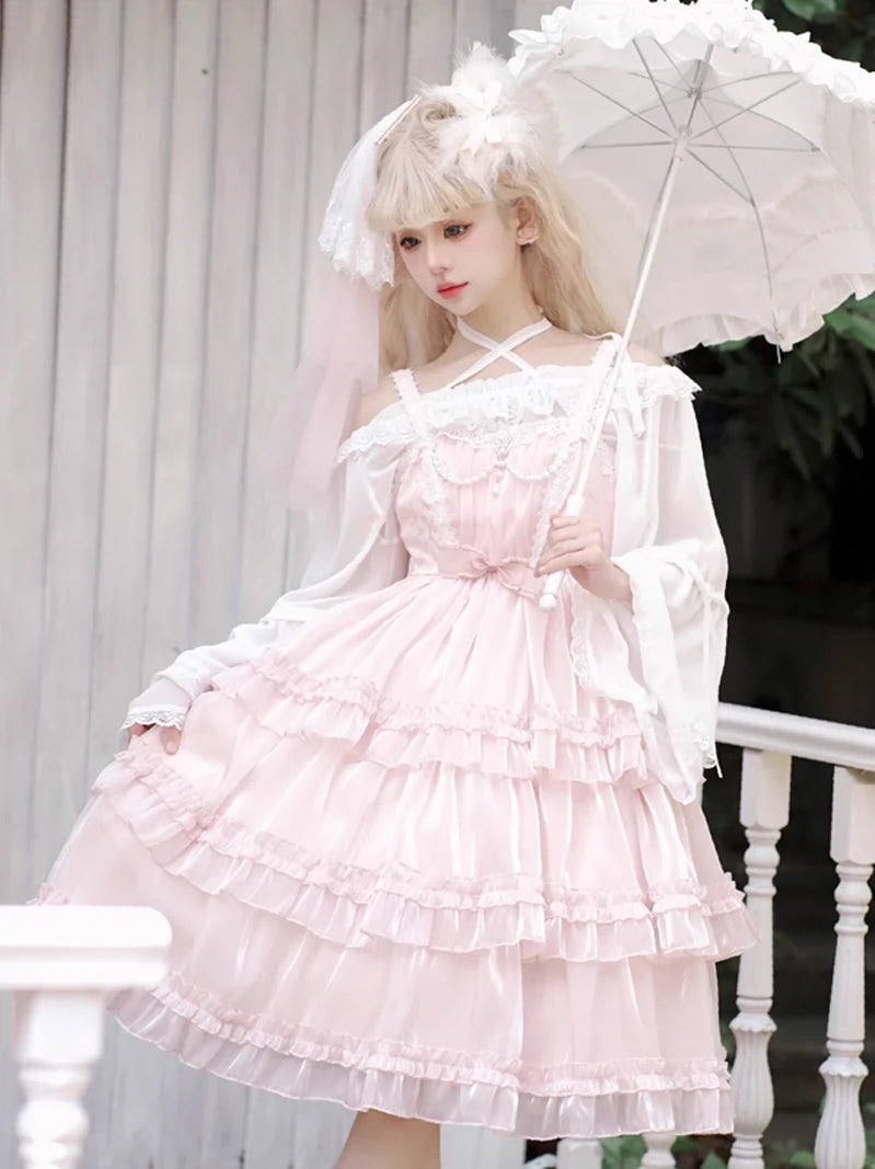 Pure Color Bowknot Trailing Classic Lolita Sleeveless Dress