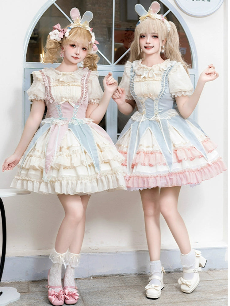 Cotton Candy Ribbon Parfait Lolita Dress