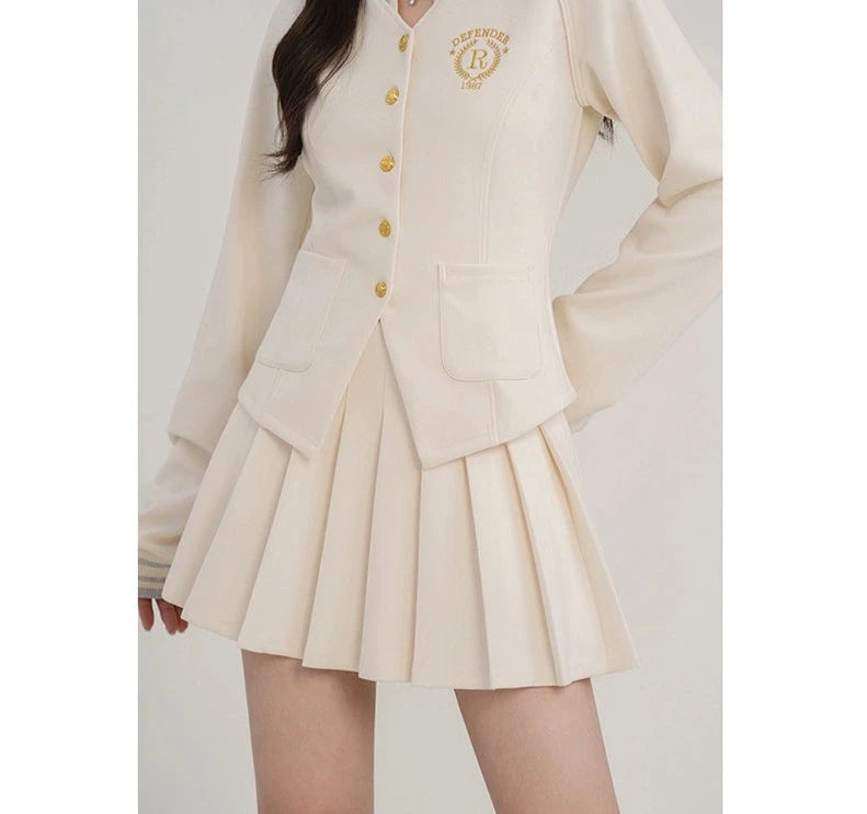 Elegant Academy Blazer, Button-Up Skirt