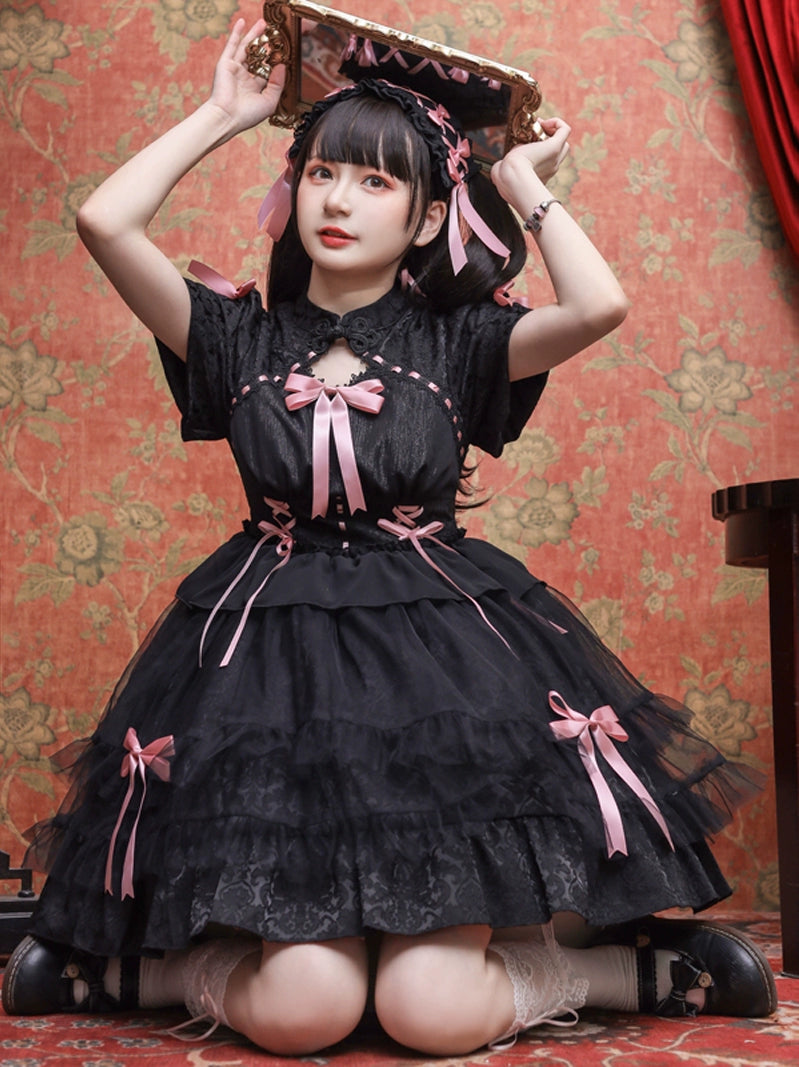 Enchanted Gothic Lolita Dress with Pink Bows