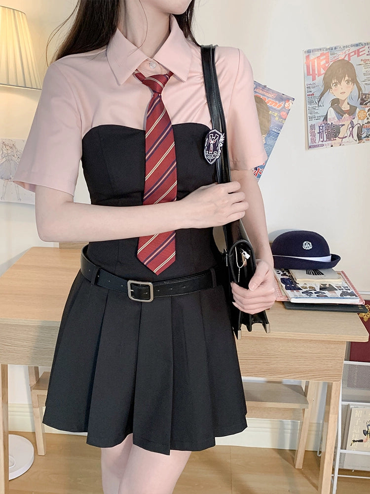 Elegant Two-Tone Schoolgirl Set