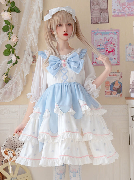 Sweet Blue Bow White Lolita Dress