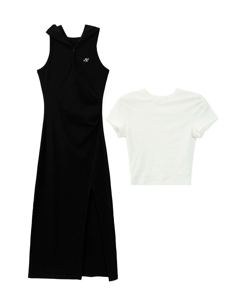 Elegant Noir Split Black Dress