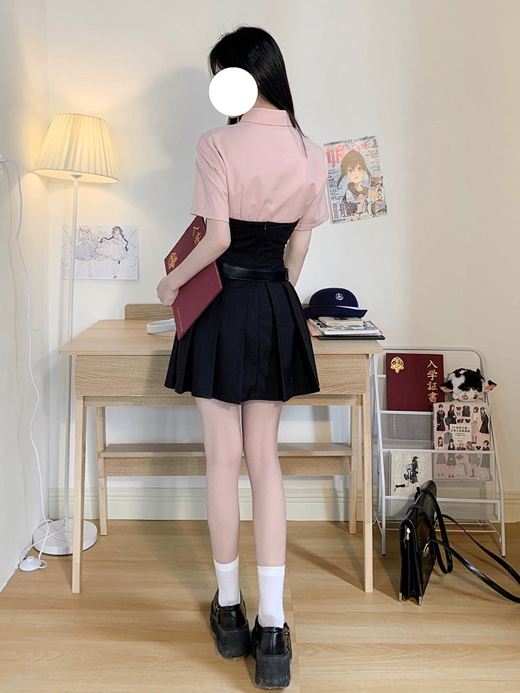 Elegant Two-Tone Schoolgirl Set