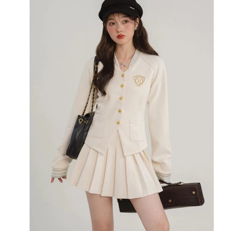 Elegant Academy Blazer, Button-Up Skirt