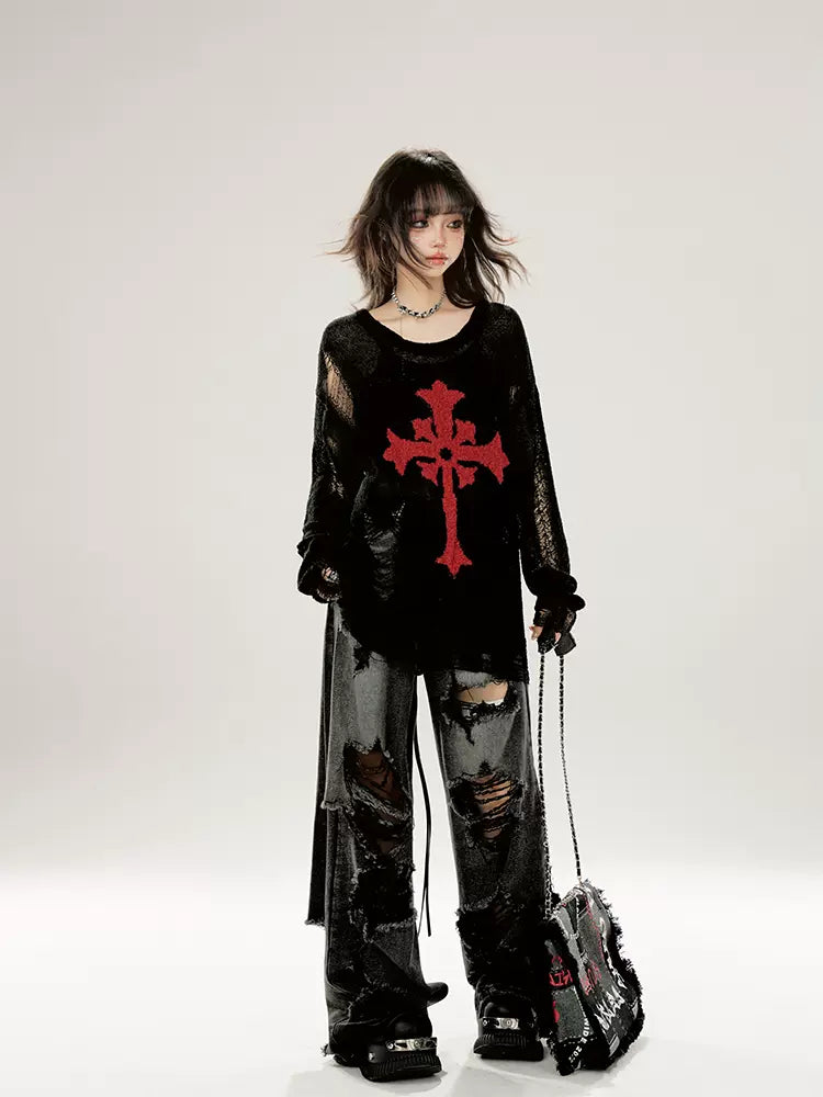 Gothic Cross Distressed Top