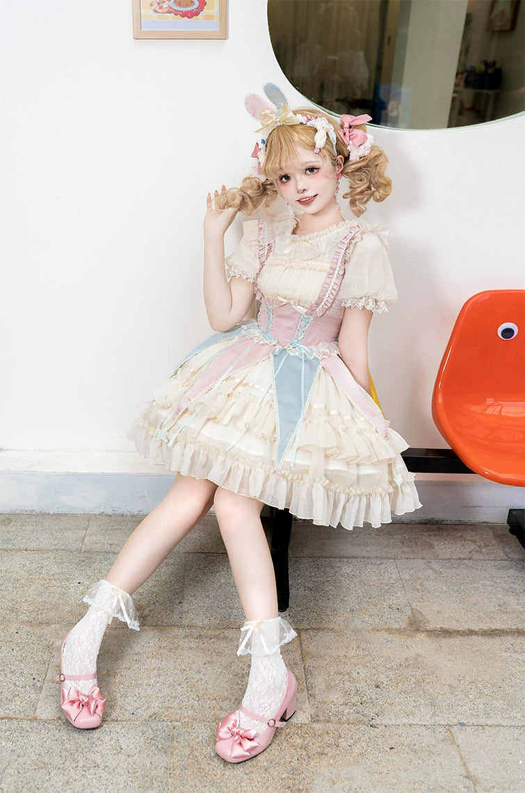 Cotton Candy Ribbon Parfait Lolita Dress