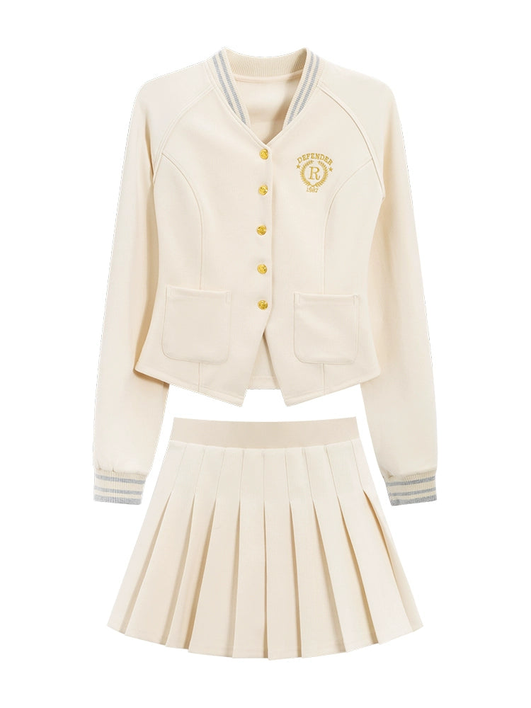 Elegant Academy Blazer, Button-Up Skirt