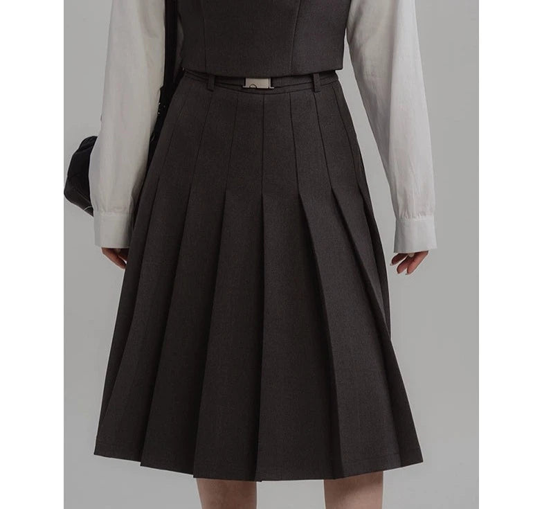 Grey Academy Top, Grey Pleated Skirt