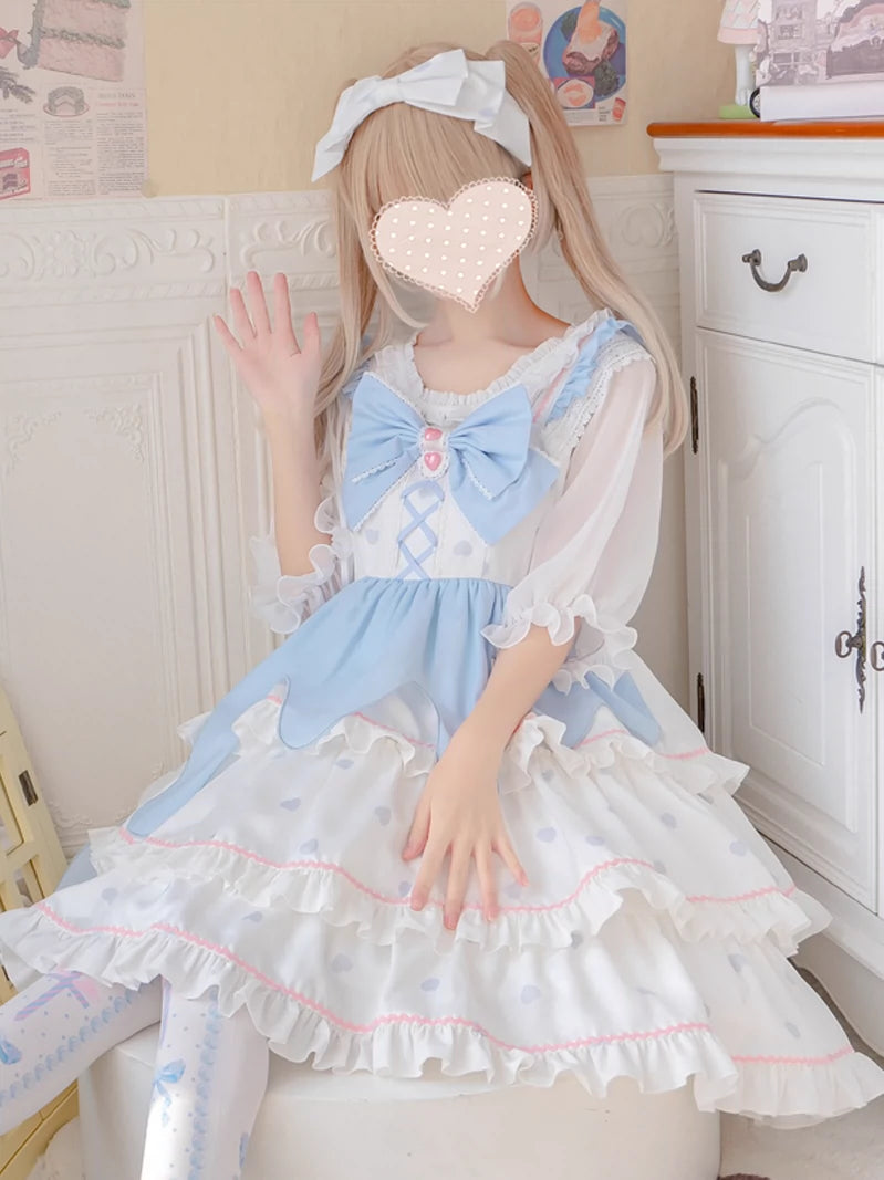 Sweet Blue Bow White Lolita Dress