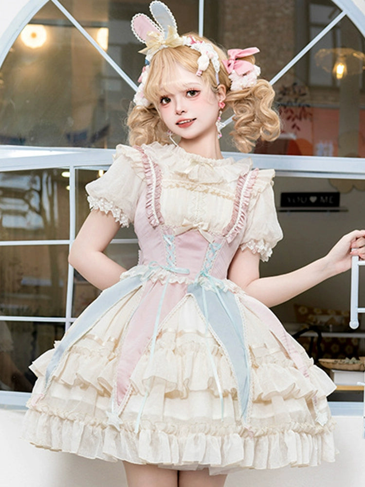 Cotton Candy Ribbon Parfait Lolita Dress