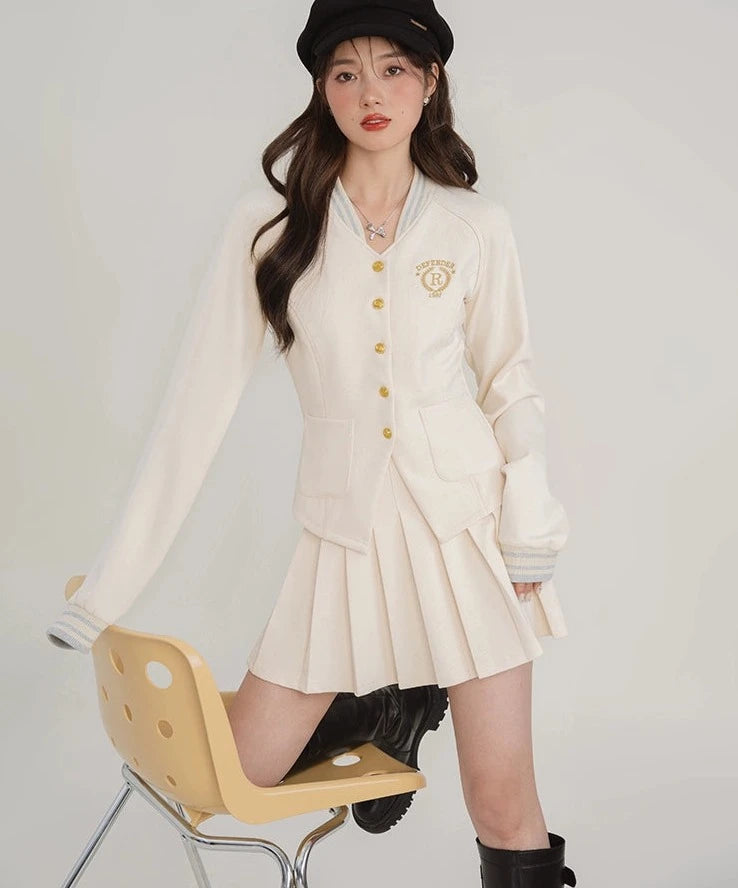 Elegant Academy Blazer, Button-Up Skirt