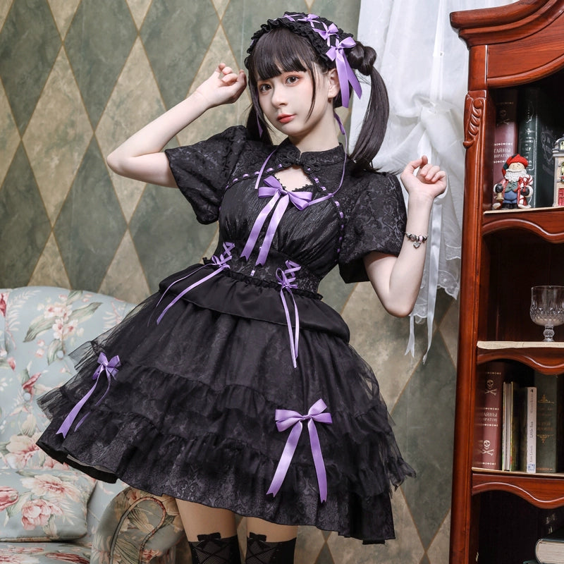 Enchanted Gothic Lolita Dress with Pink Bows