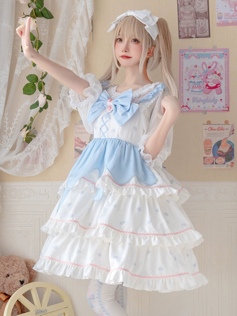 Sweet Blue Bow White Lolita Dress