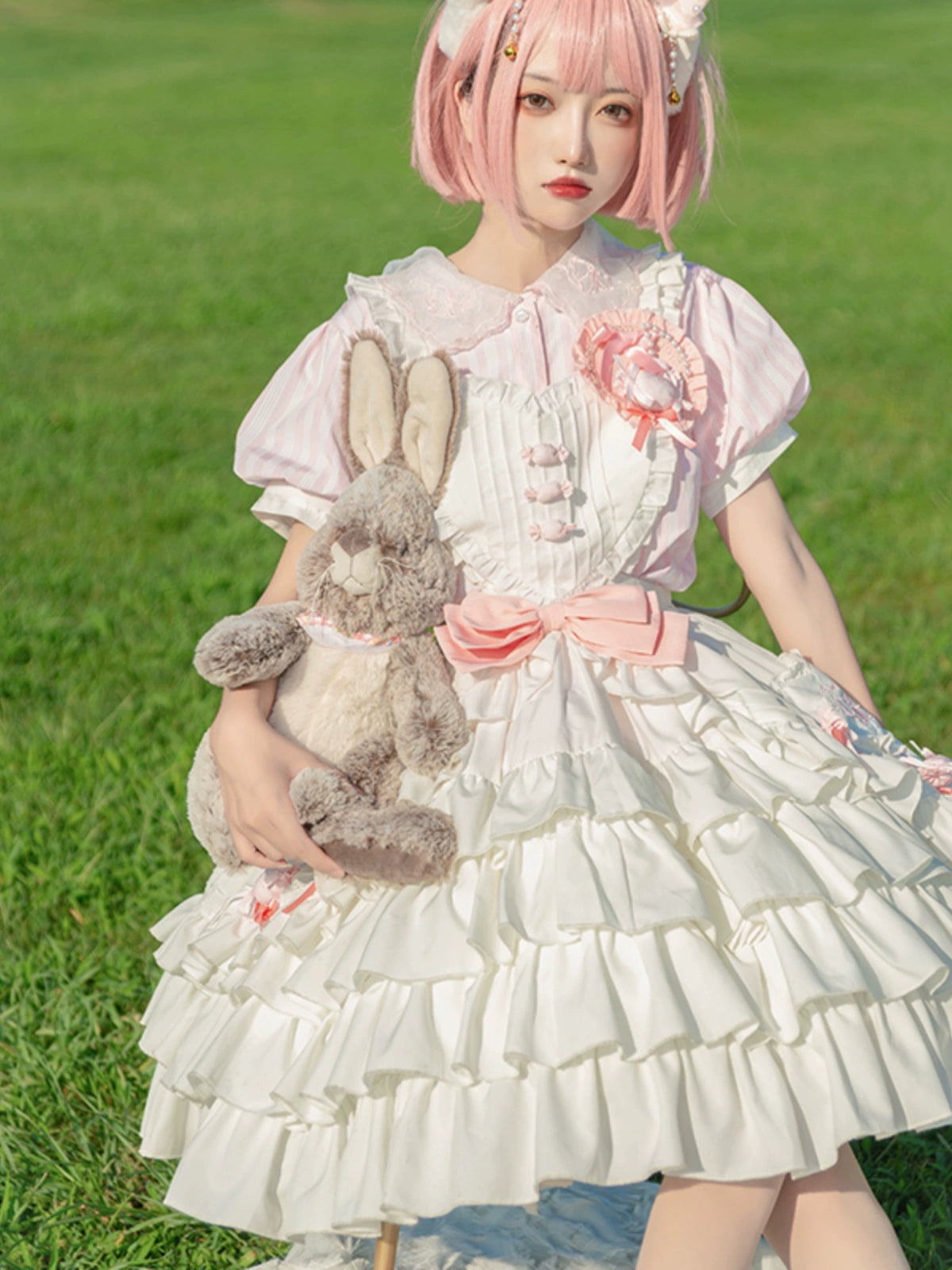 Candy Heart Ruffle White Dress