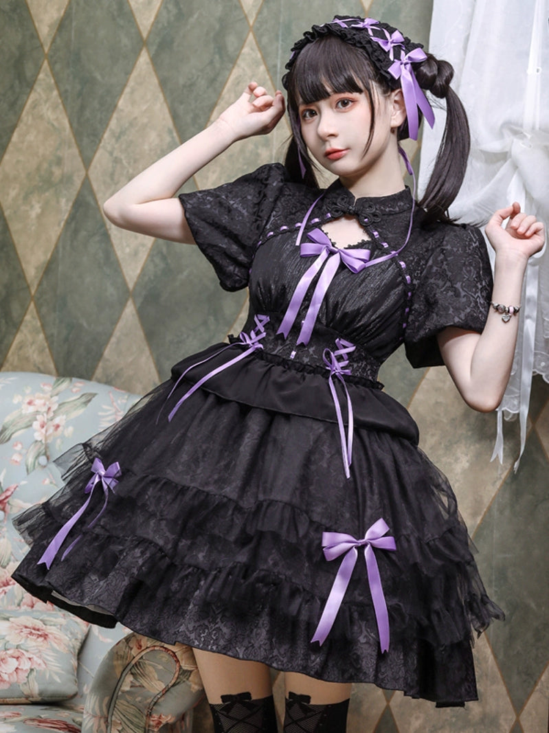 Enchanted Gothic Lolita Dress with Pink Bows