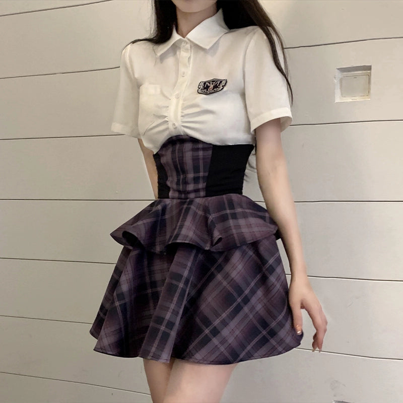 Plum Checkered School Ensemble