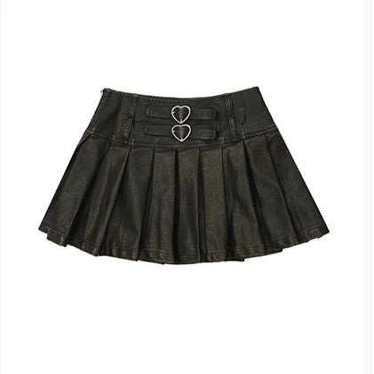 Leather Heart Buckle Skirt