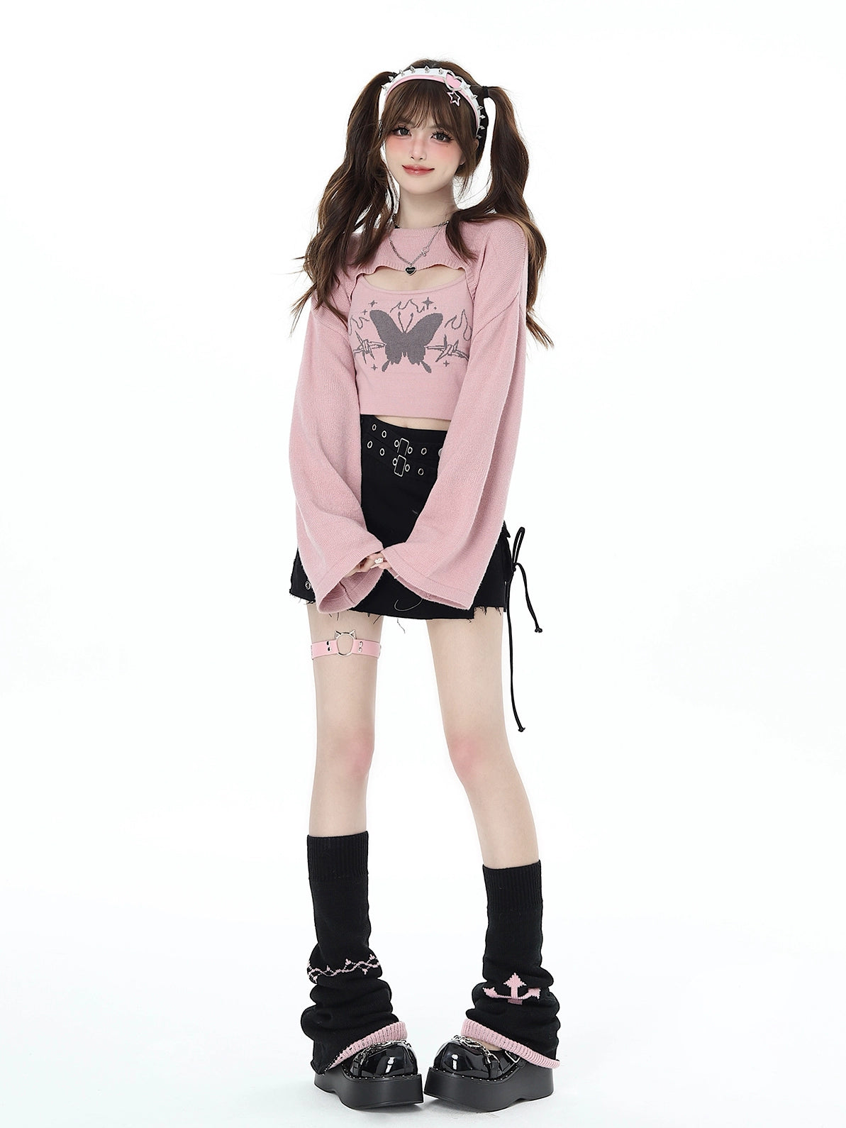 Butterfly Goth Pink Layered Crop Top